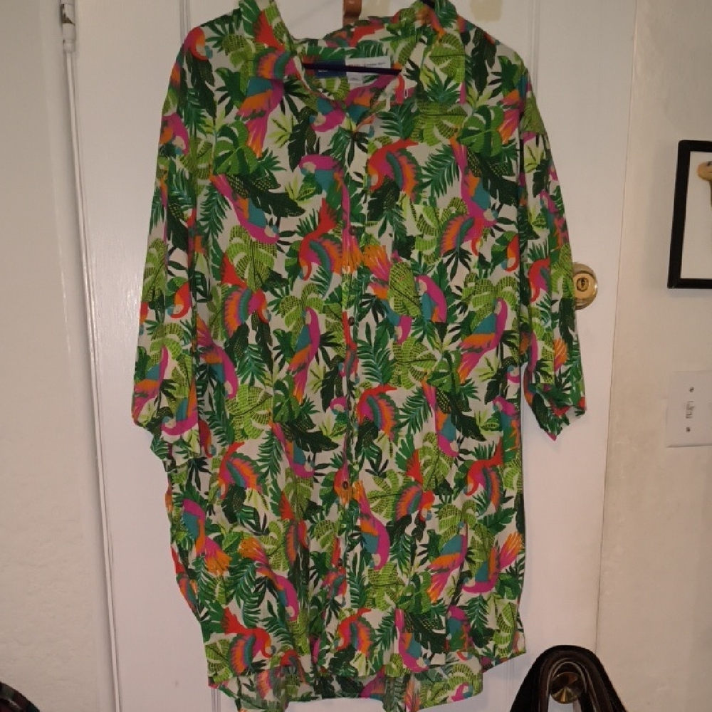 Old Navy | Green Tropical Print Casual Button Down Shirt